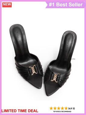 3.5 in Stiletto Mule Heels Faux Leather Peep Toe Slip On
